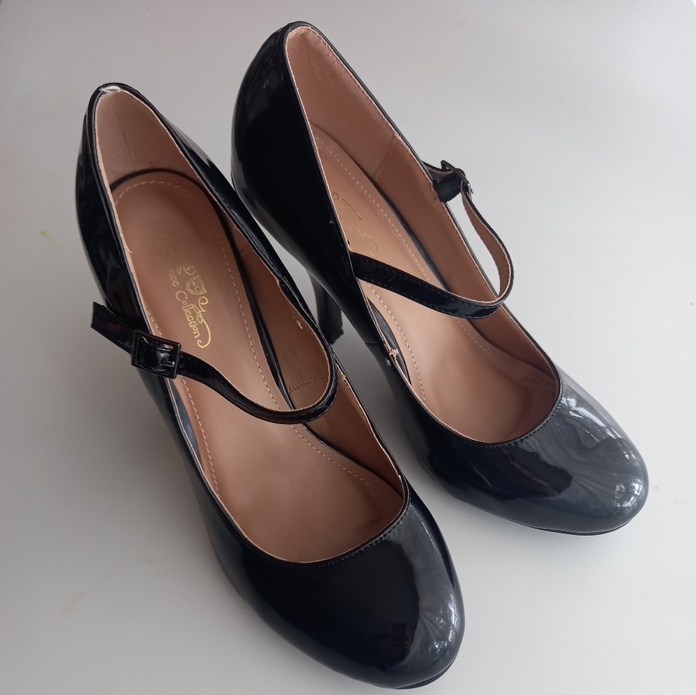 faux patent leather heels